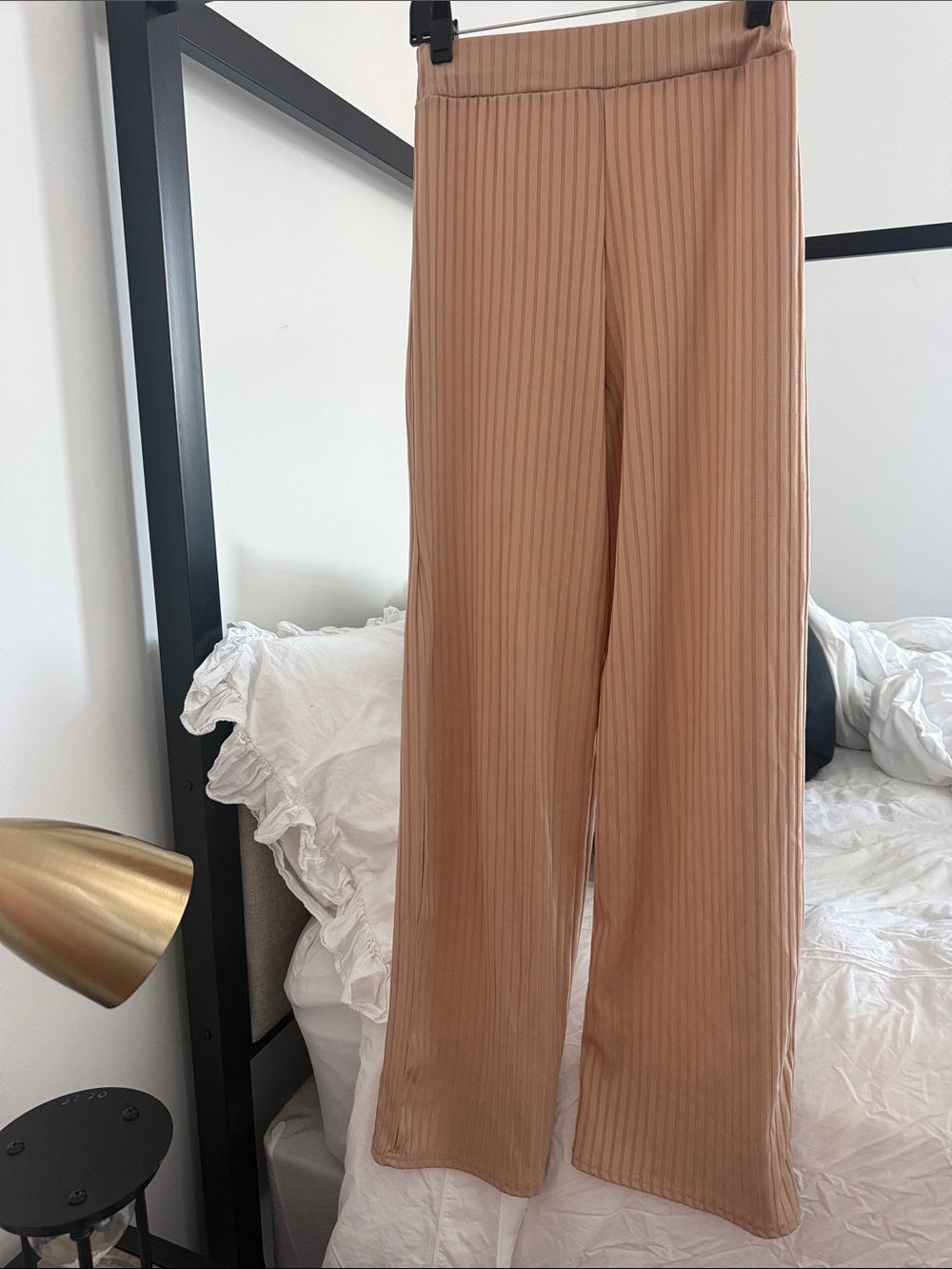 Nasty Gal Ribbed Wide-Leg Pants in Camel